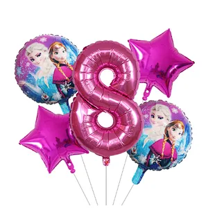 5Pcs Number Balloon Elsa Anna Disney Frozen Princess Helium Balloons Baby Shower Girl Globos Birthday Party Decoration Kids Toys