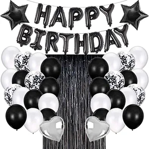 Birthday Party Supplies Happy Birthday Banner Star Heart Foil Balloons With Rain Curtain Rose Gold Blue Gold Birthday Party Decoration set