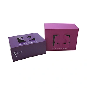 Customized elegant purple cake box packaging with handle