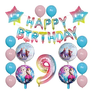 Elsa Disney Frozen Princess Blue Balloon Set Happy Birthday Letter Banner Number Foil Balloon And Latex Balloon Aluminum Film Globos For Children Birthday Party Decorations