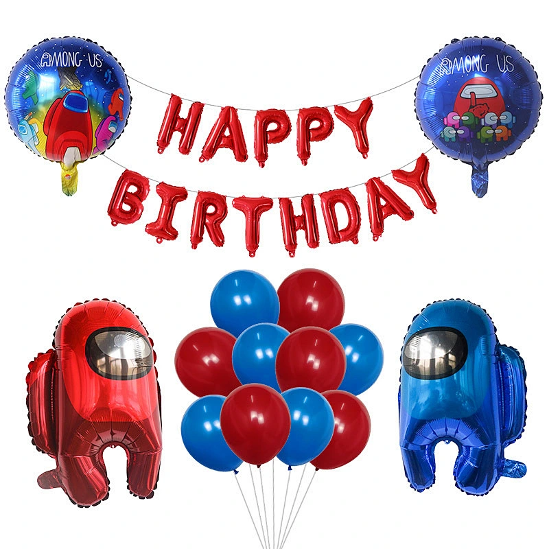 Among Us Game Themed Balloon Set With Happy Birthday Banner Balloon For Boys Birthday Party Decoration