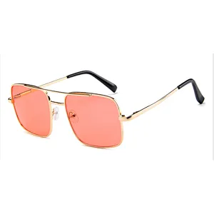 Double bridge green blue lens fashion oversized metal men sunglasses