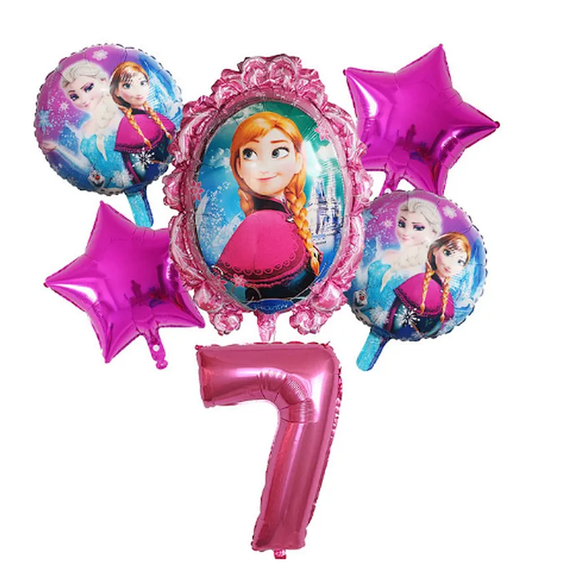6Pcs Elsa Disney Frozen Princess Helium Balloons Number Baby Shower Girl Foil Globos Birthday Party Decorations Kids Toys Gift