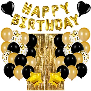 Birthday Party Supplies Happy Birthday Banner Star Heart Foil Balloons With Rain Curtain Rose Gold Blue Gold Birthday Party Decoration set