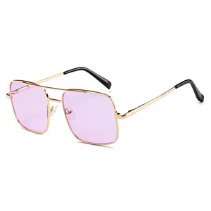 Double bridge green blue lens fashion oversized metal men sunglasses