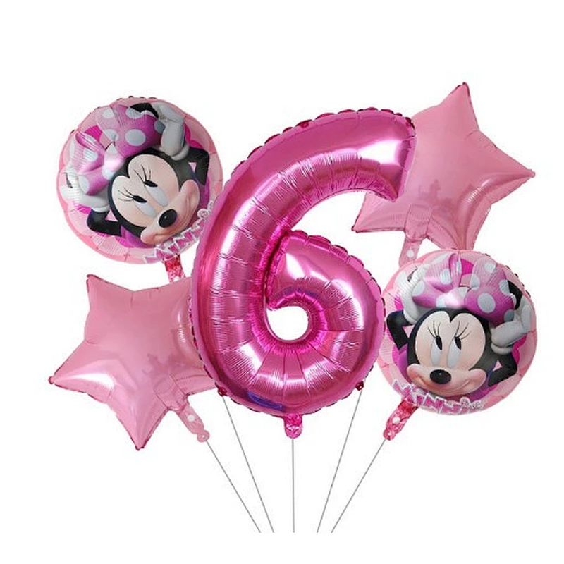 5pcs 18inch Mickey Minnie Foil Balloons Set Pink Gold 30inch Number Globos Baby Shower Kids Happy Birthday Party Decoration Toys