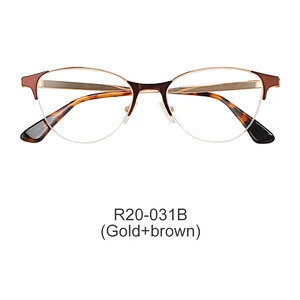 fashion cat eye half rim women metal optical two color eyeglasses frames