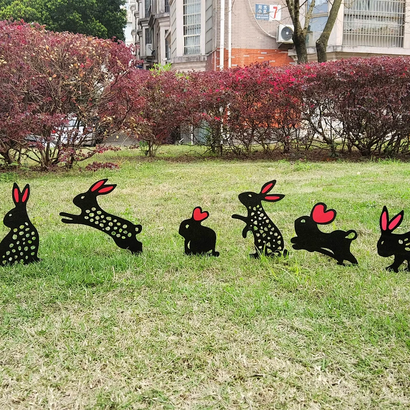 Sheet metal garden ornament black steel rabbit