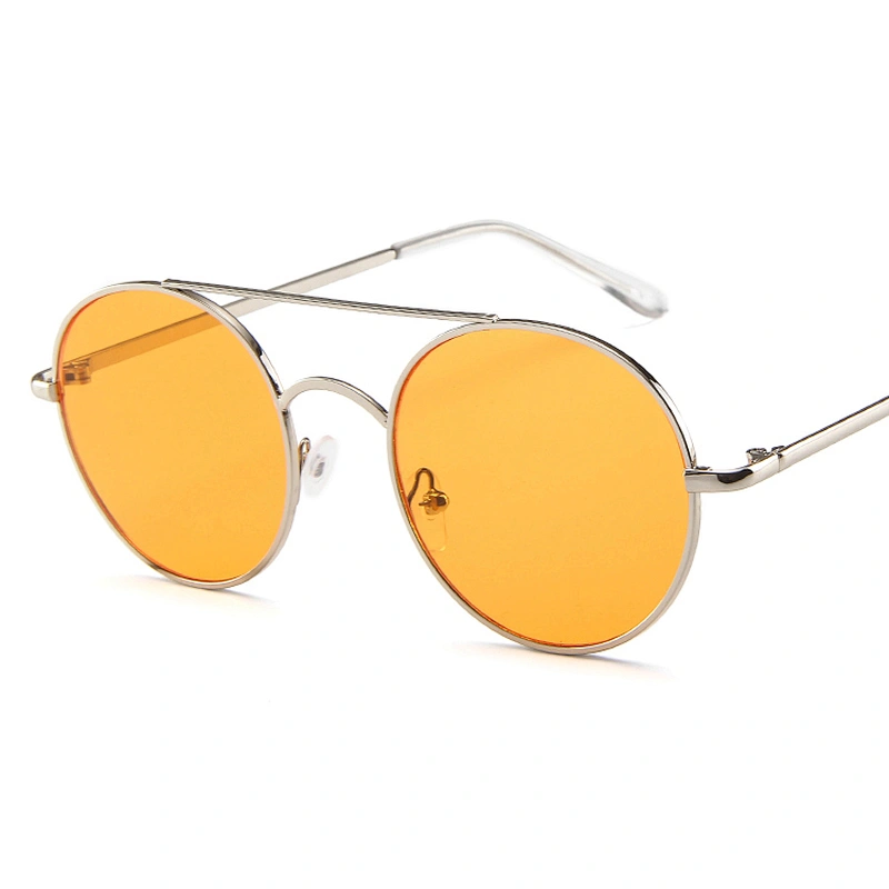 2021 High-End Exquisite Double Bridge Round Unisex Flat Top UV400 Sunglasses Sun Glasses