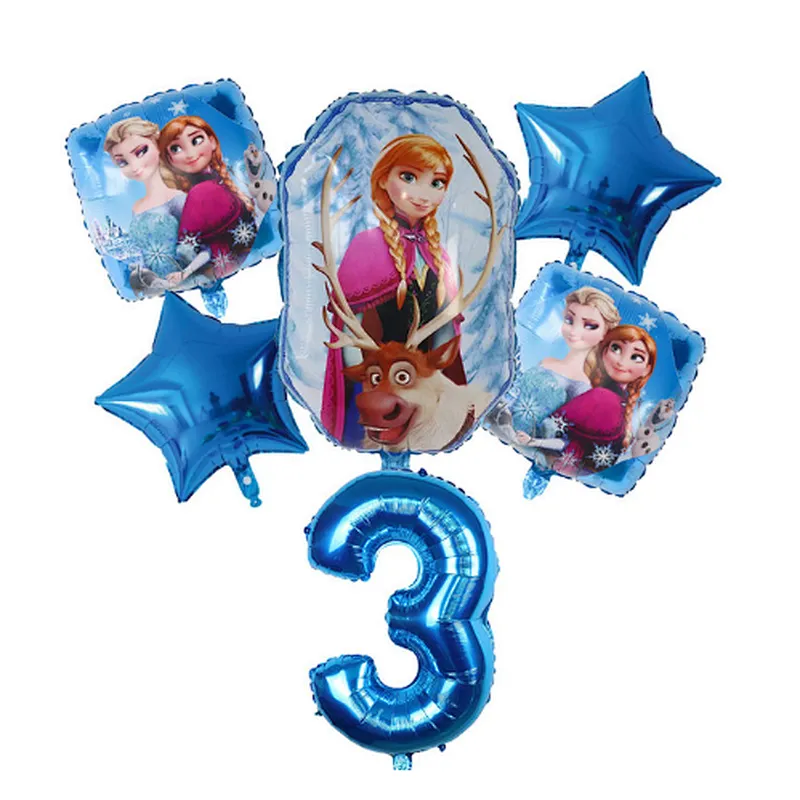 6Pcs Elsa Disney Frozen Princess Helium Balloons Number Baby Shower Girl Foil Globos Birthday Party Decorations Kids Toys Gift