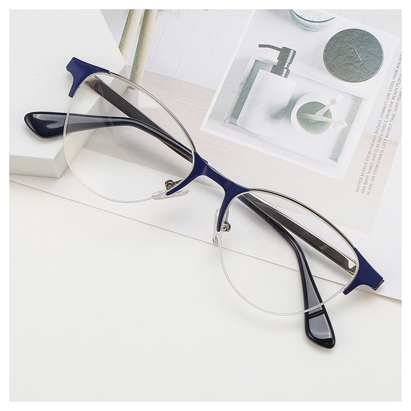fashion cat eye half rim women metal optical two color eyeglasses frames