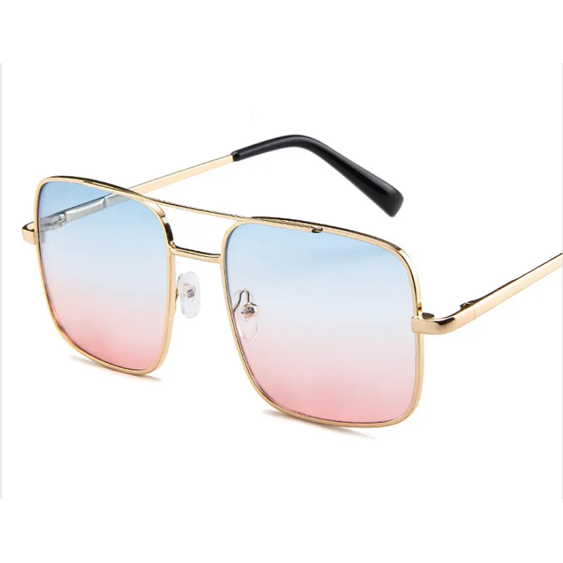 Double bridge green blue lens fashion oversized metal men sunglasses