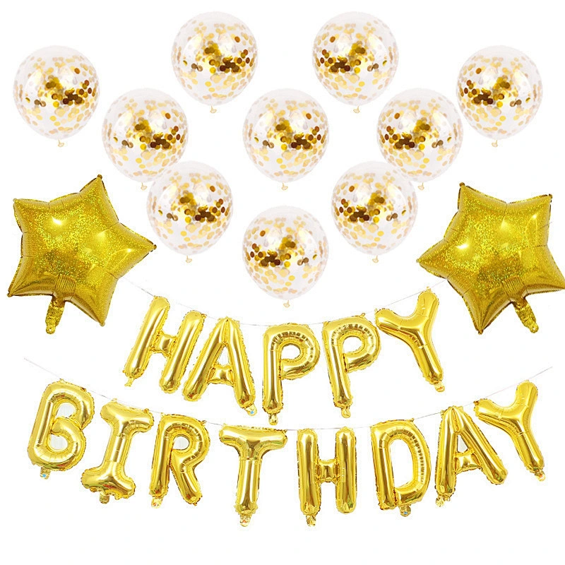 16Inch Happy Birthday Foil Set With Confetti Latex Balloon Laser Aluminum Film Star For Girls Boys Gift Birthday Party Decorations Set