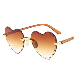 2021 Inventory Metal Love Gradient Shades Rimless Heart Glasses Shaped Sunglasses Women