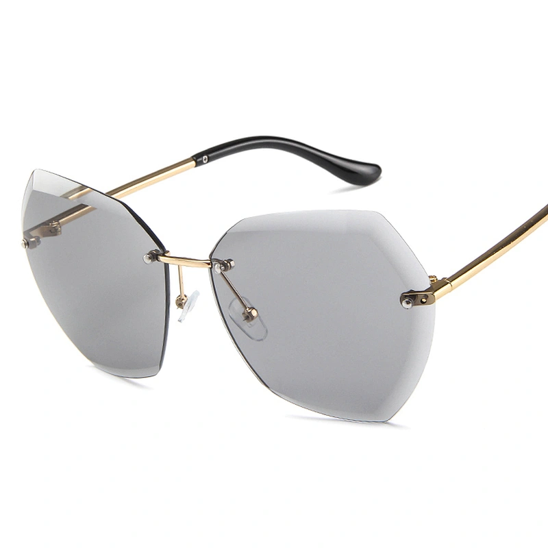 2021 Gold Metal Women Retro Hotsale Frameless Rimless Square Oversized Sunglasses