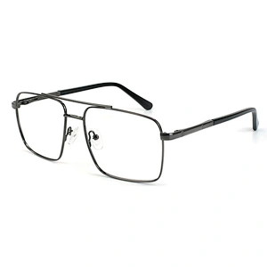 Squared double bridge eyeglasses frame metal optical frames oversized