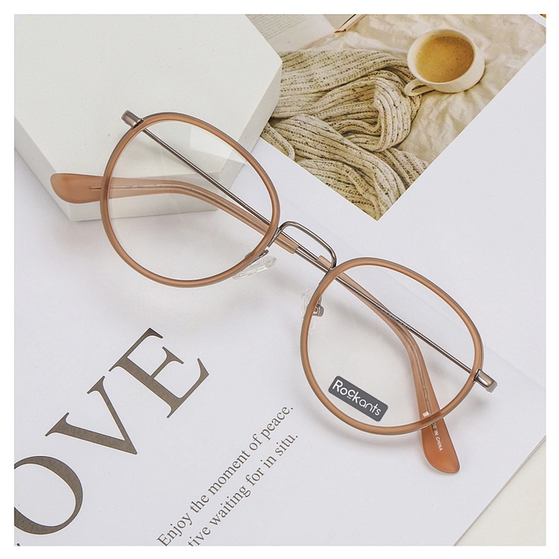 Rock ants main product classic design round acetate metal glasses handmade optical eyeglasses frames