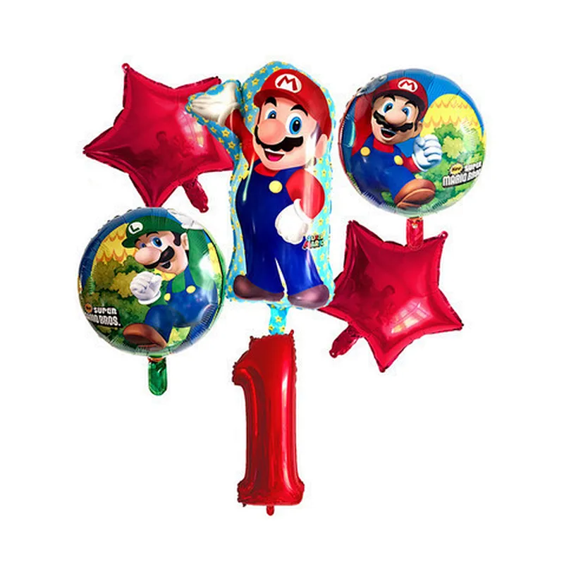 6pcs Super Mario Balloon Latex Mario Bros Balloons For 1 2 3 4 5 6 Birthday Party Decor Baby Shower Lugis Mario Ballons Kids Toy