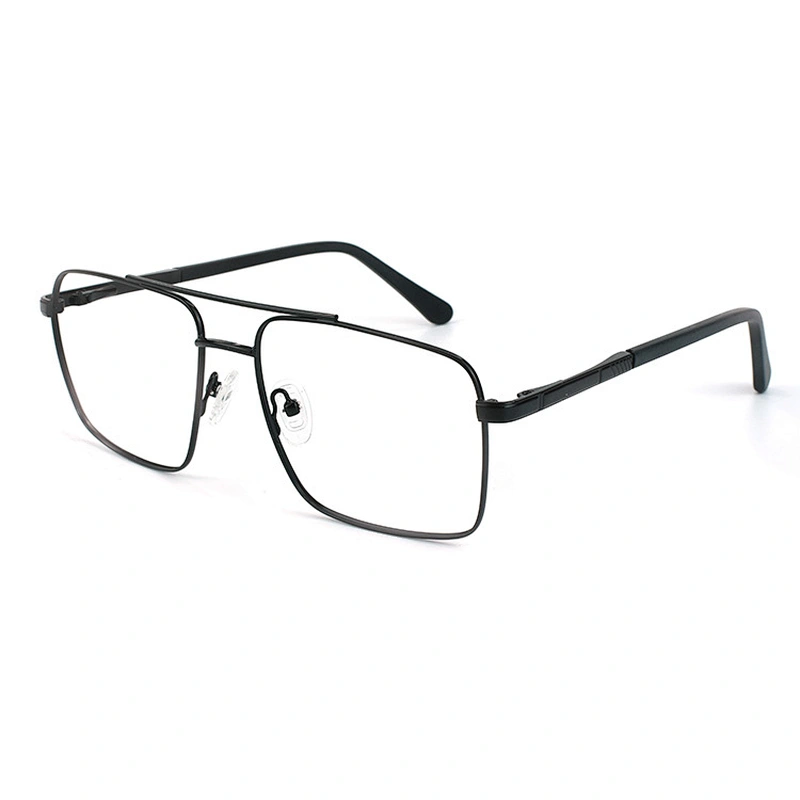 Squared double bridge eyeglasses frame metal optical frames oversized