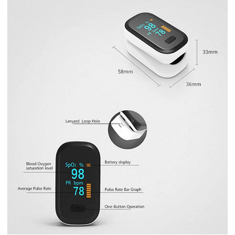 Rechargeable finger clip pulse oximeter Built-in lithium battery OLED screen heart rate monitor