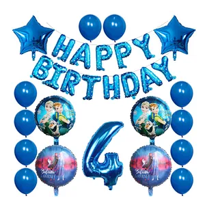 Elsa Disney Frozen Princess Blue Balloon Set Happy Birthday Letter Banner Number Foil Balloon And Latex Balloon Aluminum Film Globos For Children Birthday Party Decorations