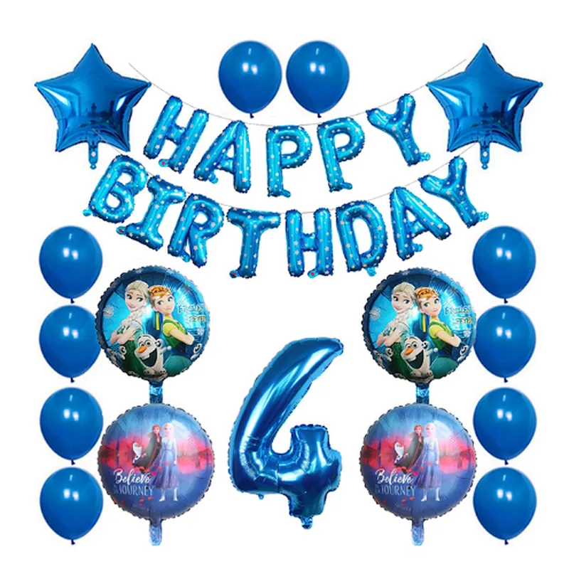Elsa Disney Frozen Princess Blue Balloon Set Happy Birthday Letter Banner Number Foil Balloon And Latex Balloon Aluminum Film Globos For Children Birthday Party Decorations
