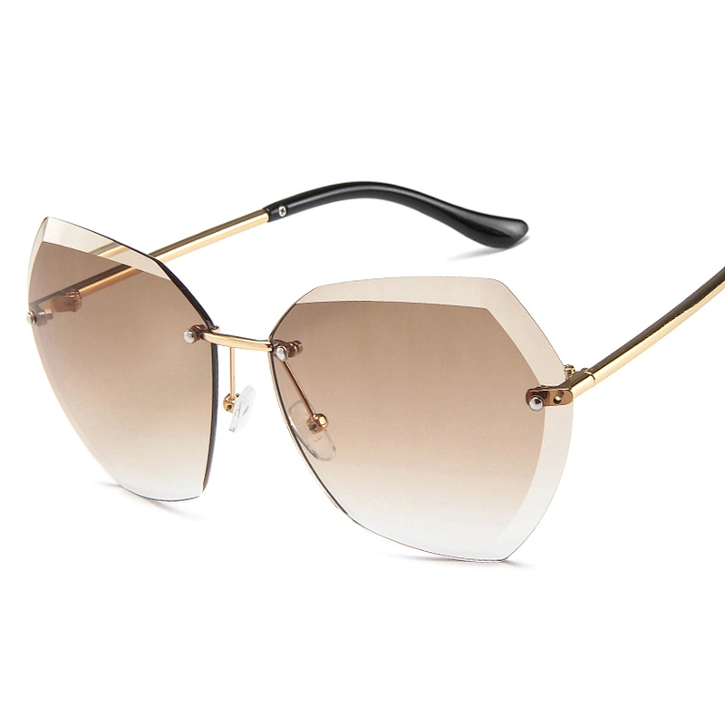 2021 Gold Metal Women Retro Hotsale Frameless Rimless Square Oversized Sunglasses