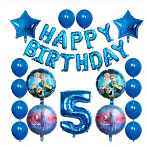 Elsa Disney Frozen Princess Blue Balloon Set Happy Birthday Letter Banner Number Foil Balloon And Latex Balloon Aluminum Film Globos For Children Birthday Party Decorations