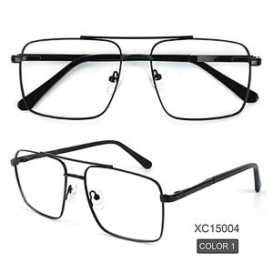 Squared double bridge eyeglasses frame metal optical frames oversized