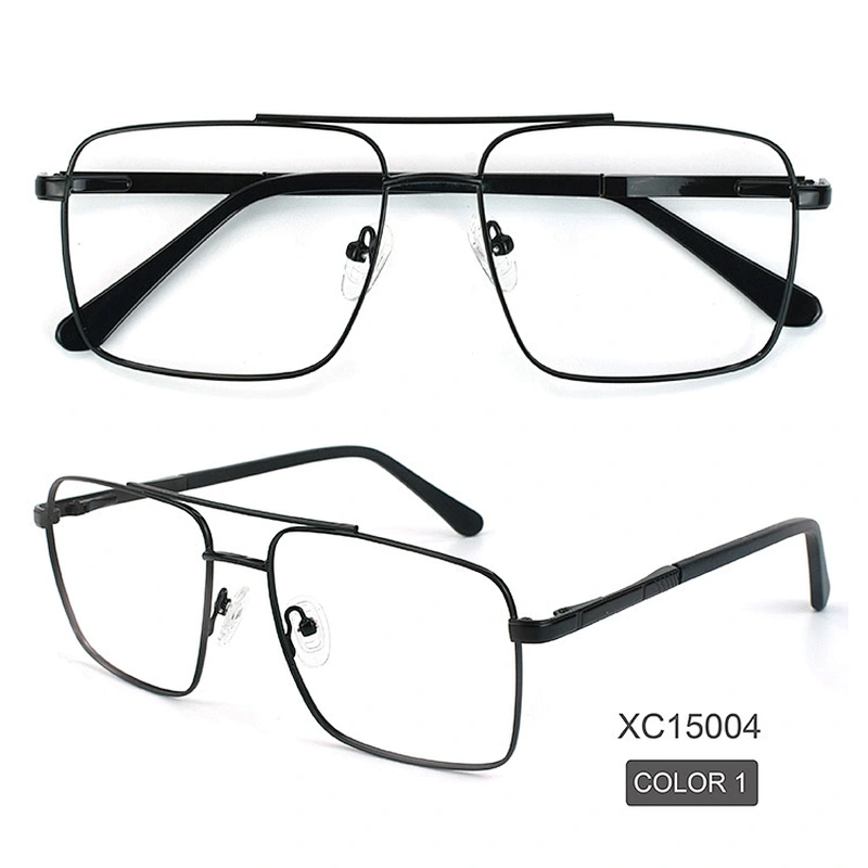 Squared double bridge eyeglasses frame metal optical frames oversized