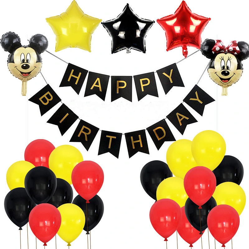 Cartoon Mickey Minnie Head Foil Balloon Set Happy Birthday Banner For Children's Birthday Party Decoration Supplies