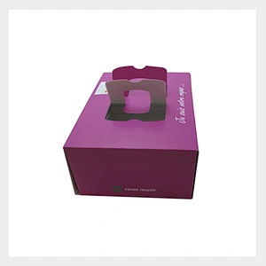 Customized elegant purple cake box packaging with handle