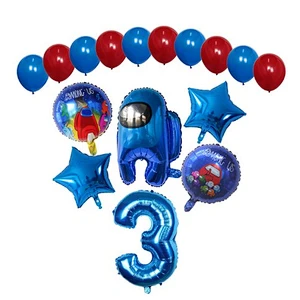 16pcs Among Us Foil Balloons Set Red Blue 30inch Number Globos Video Game Theme Party Happy Birthday Party Decorations Kids Toys