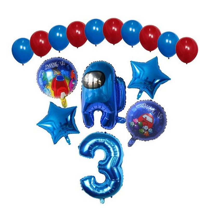 16pcs Among Us Foil Balloons Set Red Blue 30inch Number Globos Video Game Theme Party Happy Birthday Party Decorations Kids Toys