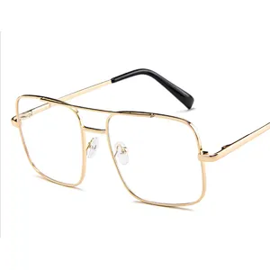 Double bridge green blue lens fashion oversized metal men sunglasses