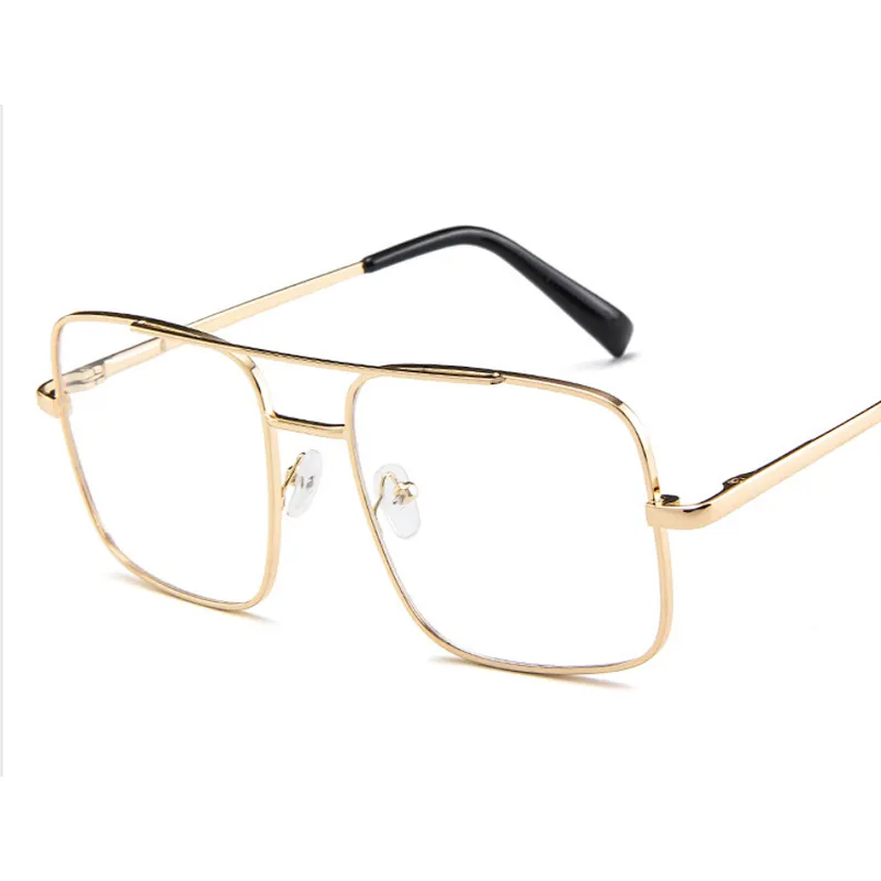 Double bridge green blue lens fashion oversized metal men sunglasses