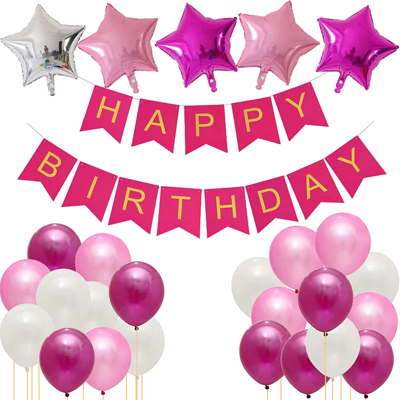 Happy Birthday Flag Banner Star Foil Balloon Set Birthday Baby Shower Party Decoration Globos