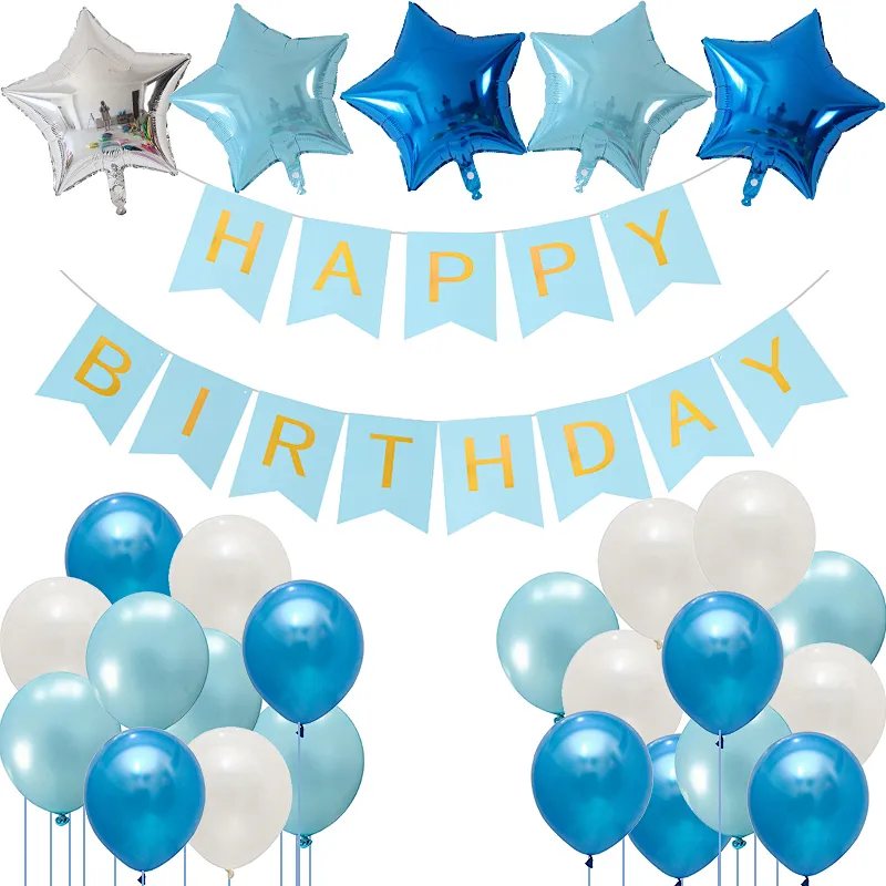 Happy Birthday Flag Banner Star Foil Balloon Set Birthday Baby Shower Party Decoration Globos