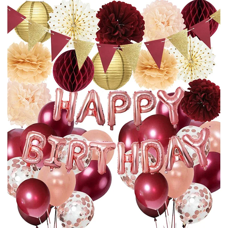 China Supplier Helium Balloon Set High quality Rose Gold Pompom Happy birthday Letter Set