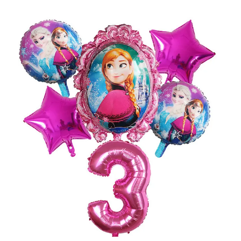 6Pcs Elsa Disney Frozen Princess Helium Balloons Number Baby Shower Girl Foil Globos Birthday Party Decorations Kids Toys Gift