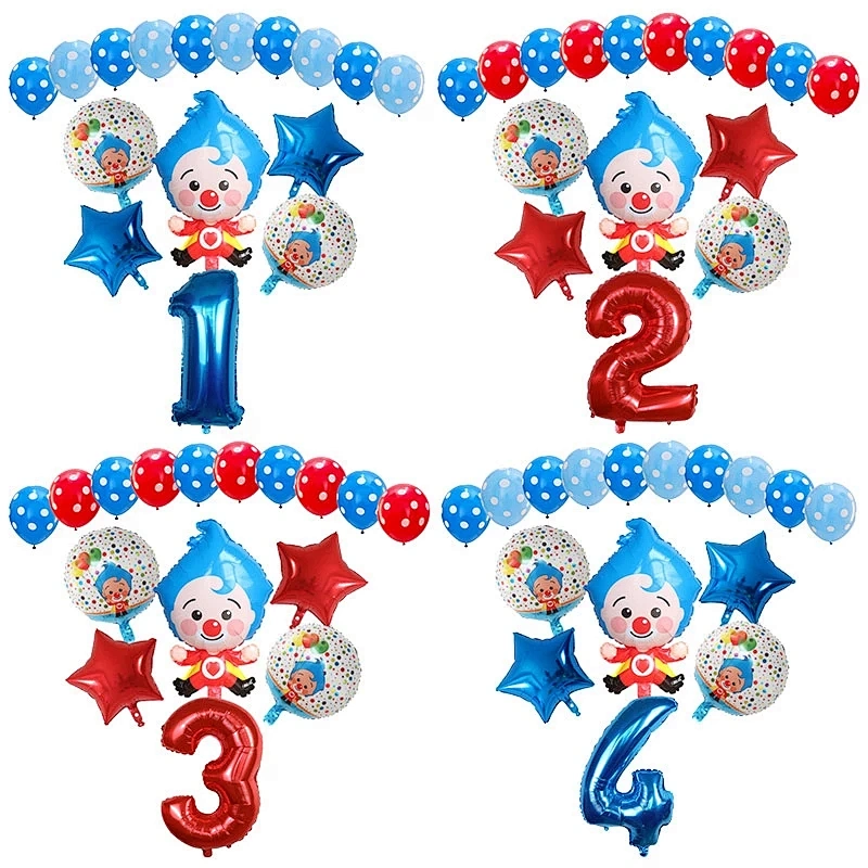 Plim Plim Clown Polka Dots Latex Globos 32 inch number foil balloons set For Kids Toy Birthday Party Decoration Supplies