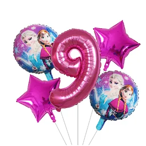5Pcs Number Balloon Elsa Anna Disney Frozen Princess Helium Balloons Baby Shower Girl Globos Birthday Party Decoration Kids Toys