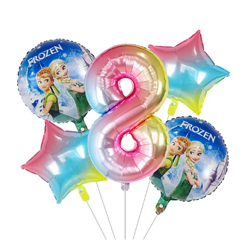 5Pcs Number Balloon Elsa Anna Disney Frozen Princess Helium Balloons Baby Shower Girl Globos Birthday Party Decoration Kids Toys