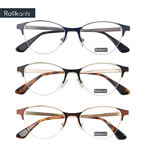fashion cat eye half rim women metal optical two color eyeglasses frames