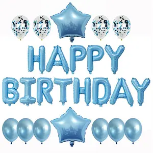 Happy Birthday Set With Foil Banner Balloon And Latex Ballon For Birthday Party Decorations