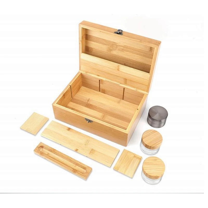 Best sell bamboo stash box weed accessories with grinder weed and smell proof glass jars