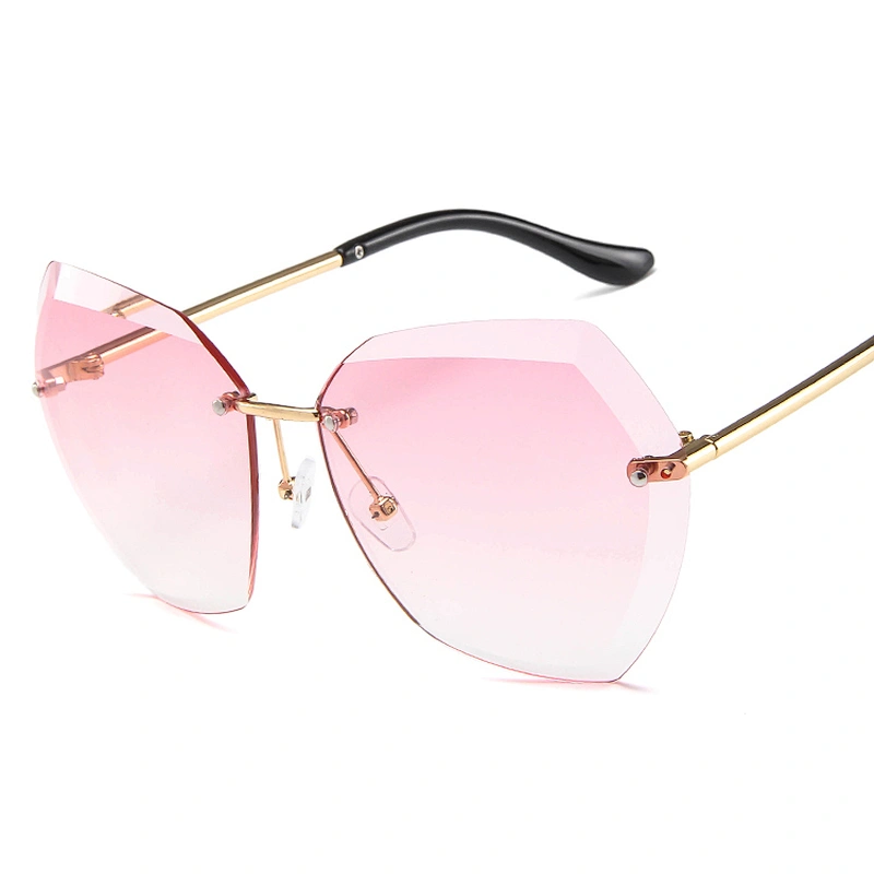 2021 Gold Metal Women Retro Hotsale Frameless Rimless Square Oversized Sunglasses