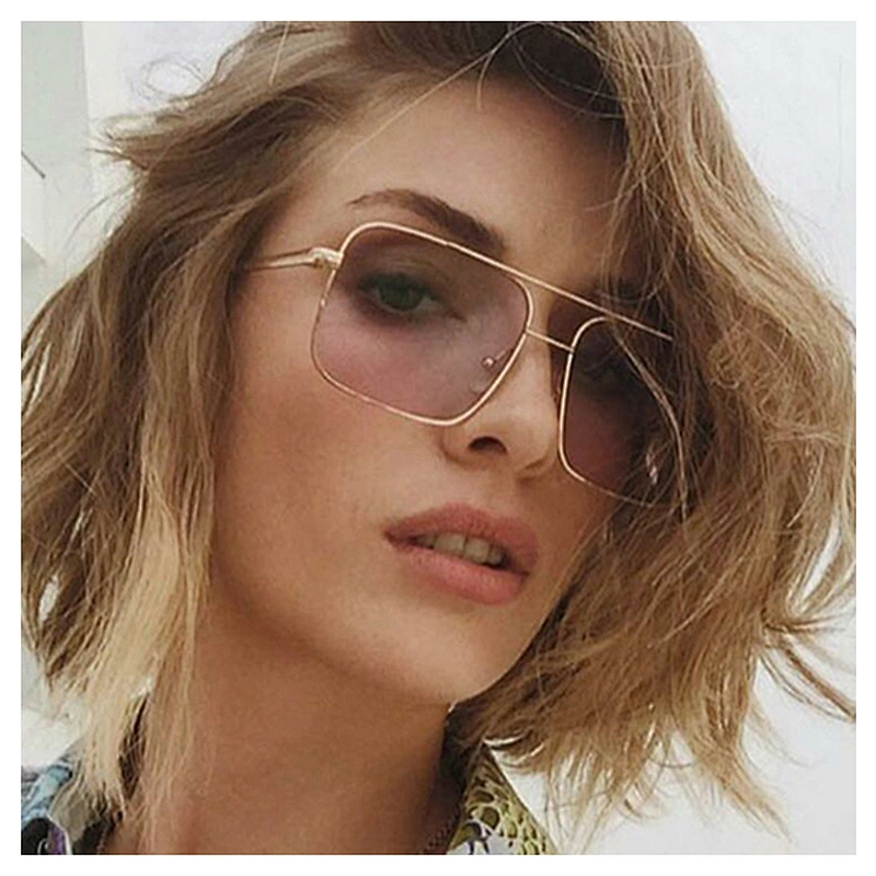 Double bridge green blue lens fashion oversized metal men sunglasses