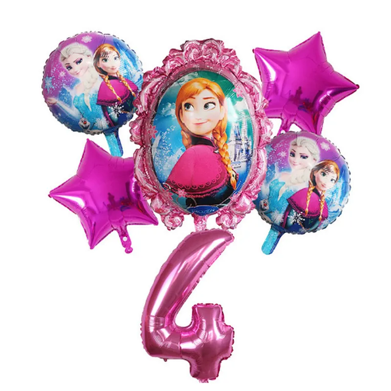 6Pcs Elsa Disney Frozen Princess Helium Balloons Number Baby Shower Girl Foil Globos Birthday Party Decorations Kids Toys Gift
