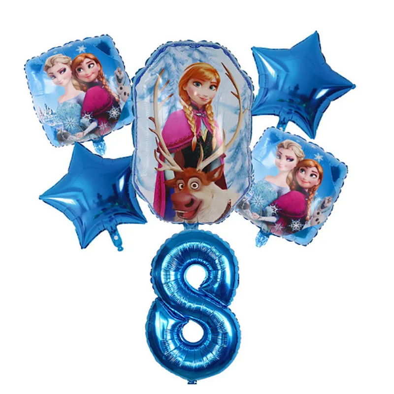6Pcs Elsa Disney Frozen Princess Helium Balloons Number Baby Shower Girl Foil Globos Birthday Party Decorations Kids Toys Gift